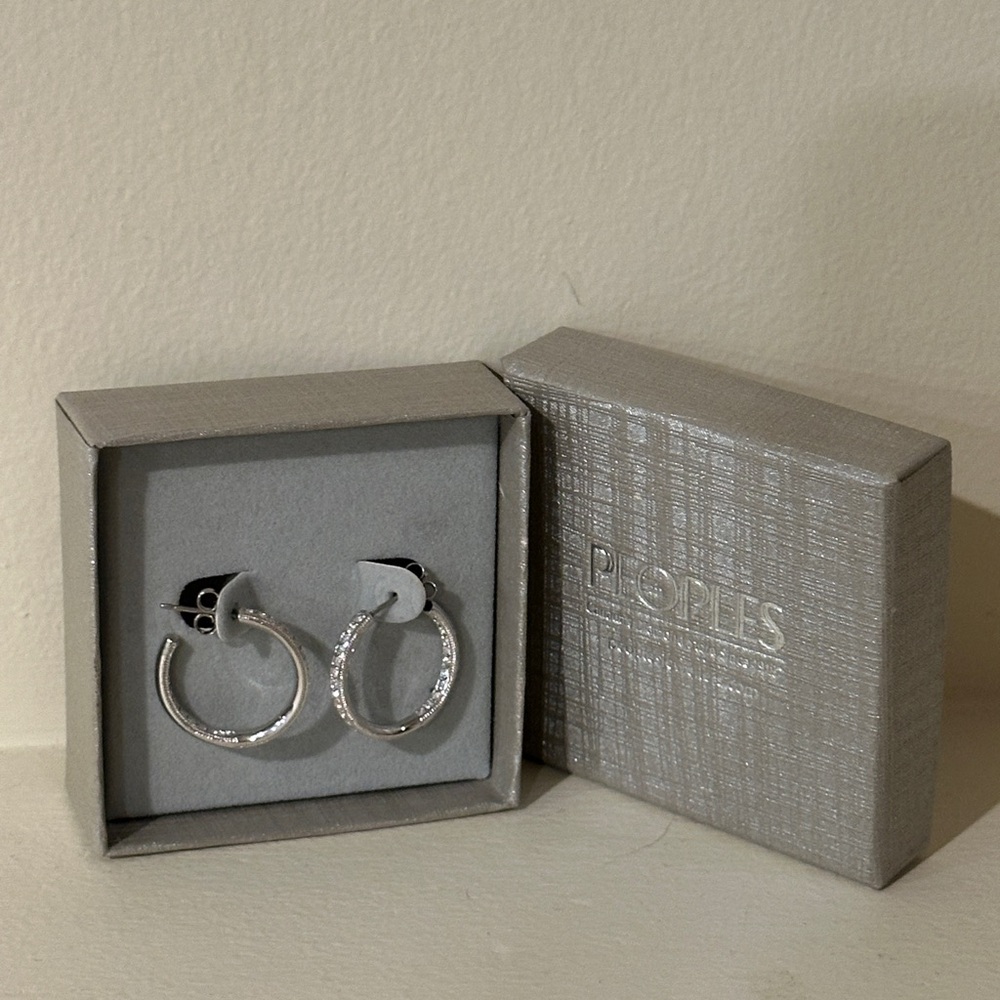 Peoples Silver CZ lined Hoop Earrings